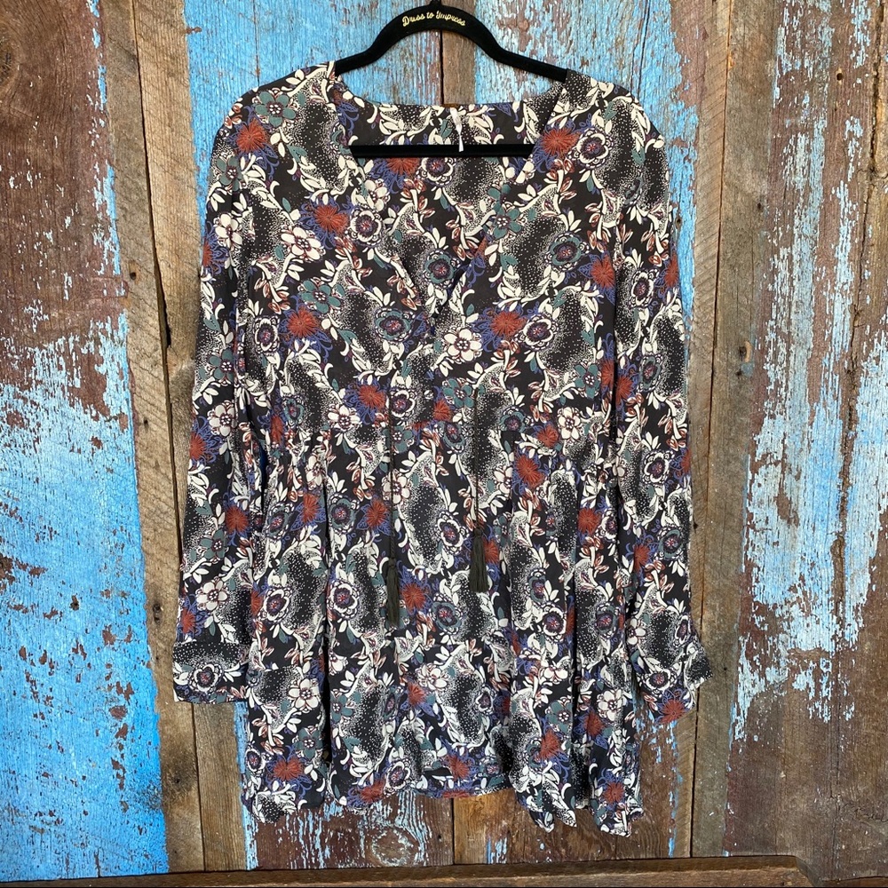 Free People Floral Long Sleeve Tunic Top